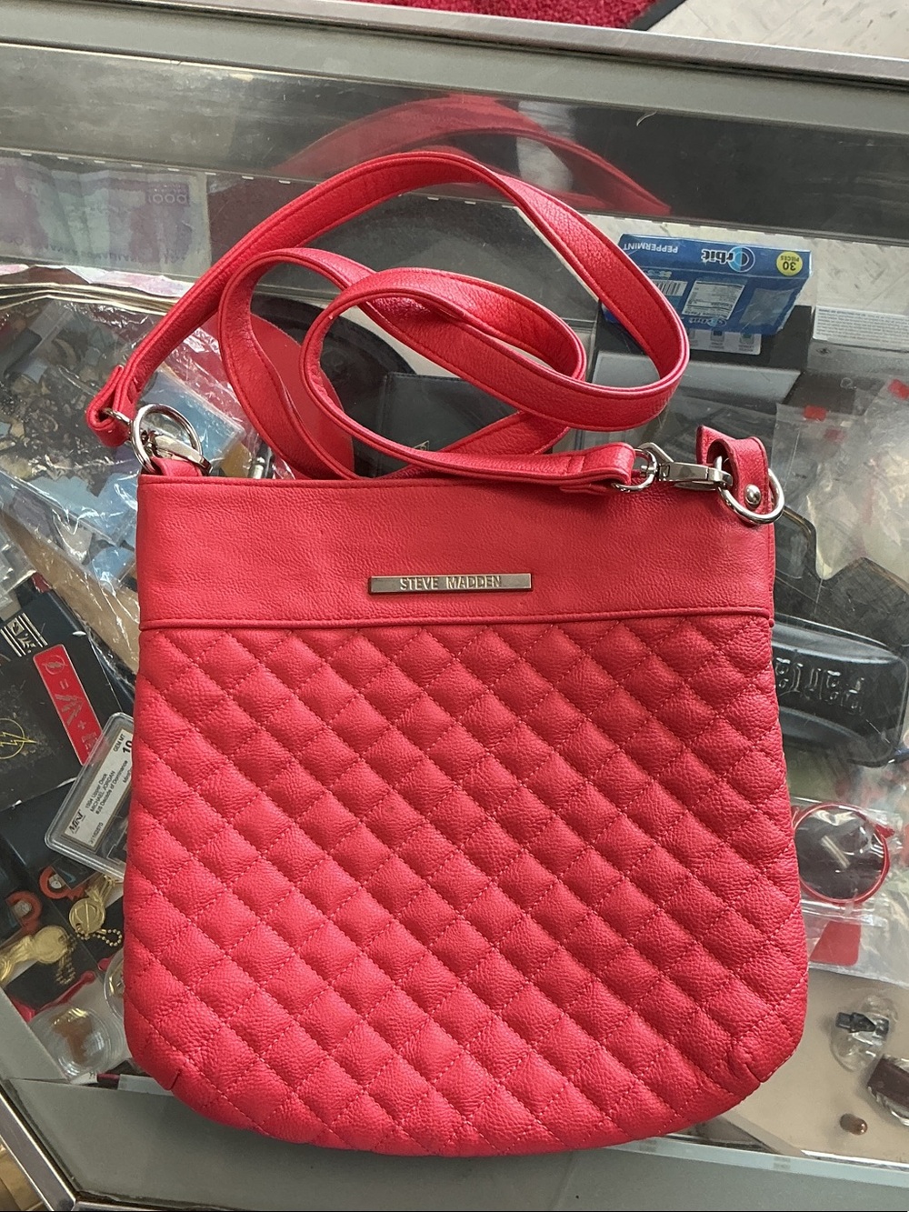 Steve Madden Quilted Red Crossbody Bag with Adjustable Strap